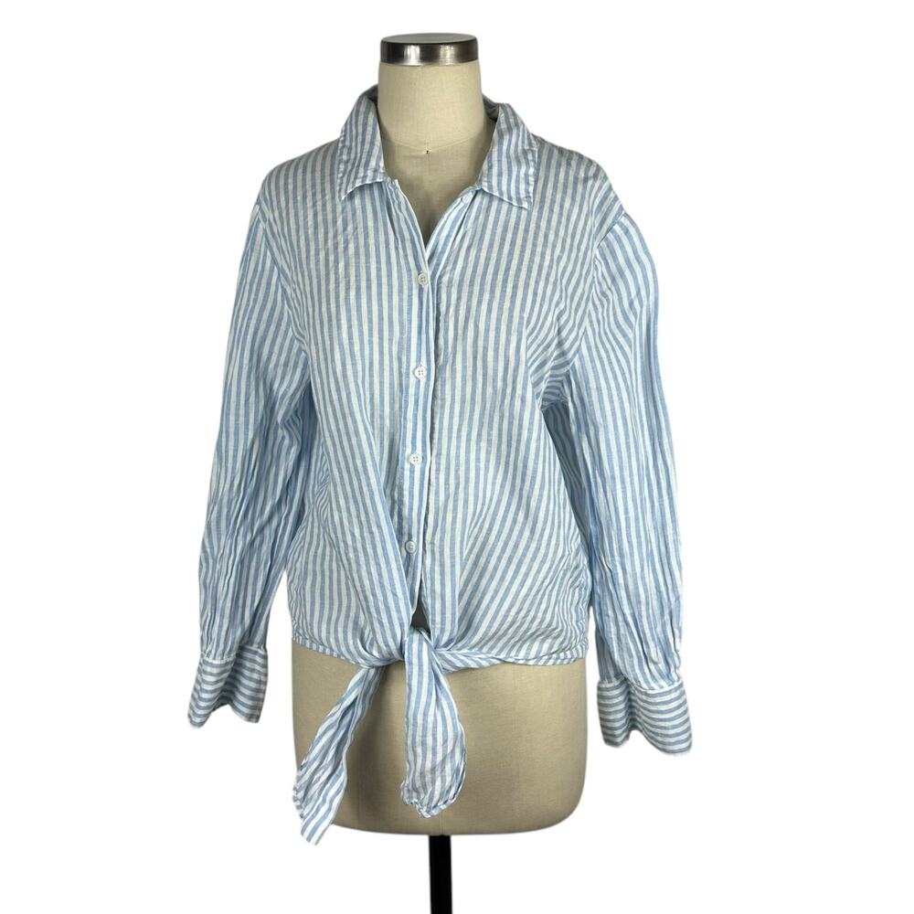 REFORMATION Blue White Striped Linen Button Down Anzio Top‎ Women's Size Medium